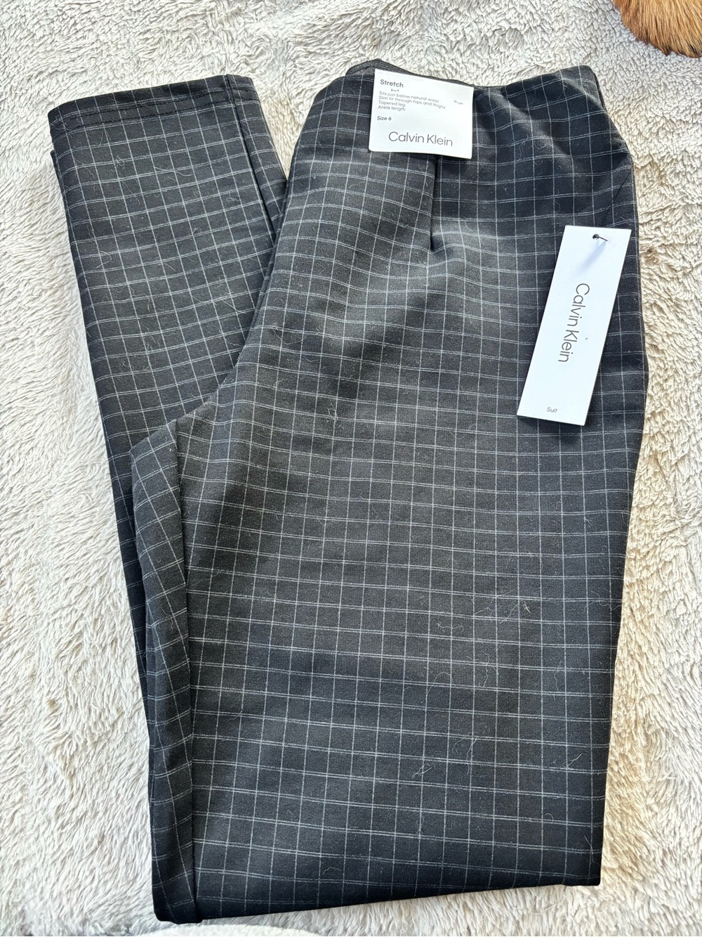 Calvin Klein Black and Gray Windowpane Stretch Pants